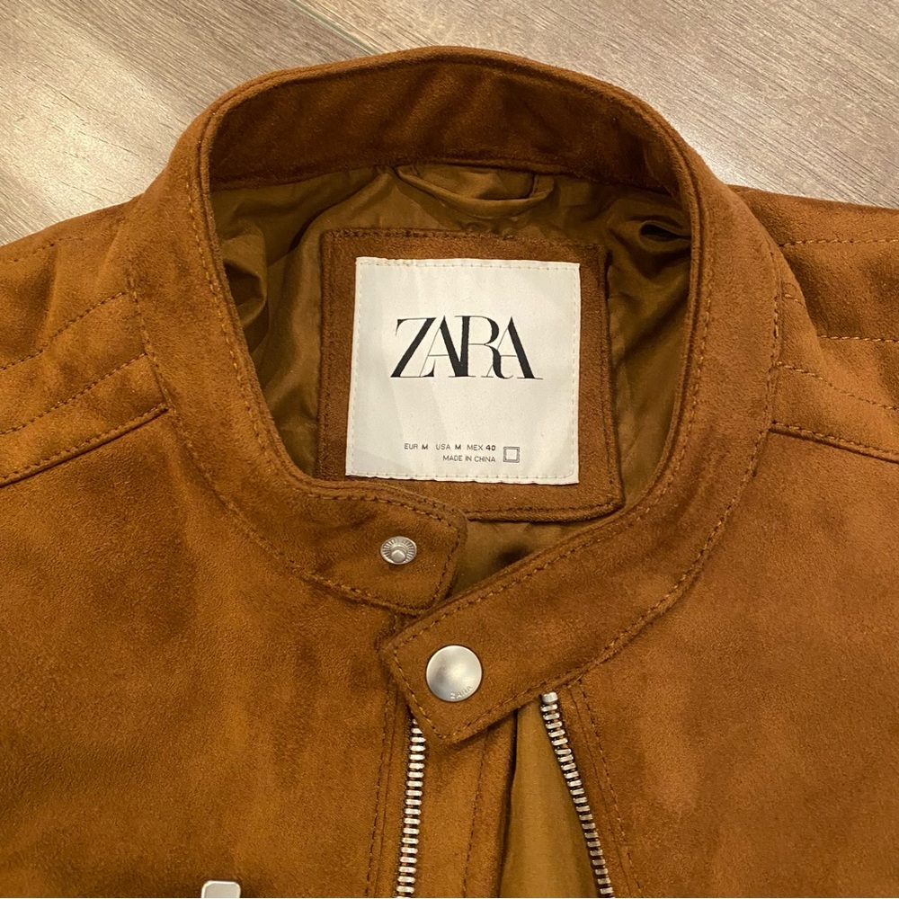 🔥 Zara Faux Suede Biker Jacket in Tan / Brown - Medium - Picture 5 of 5